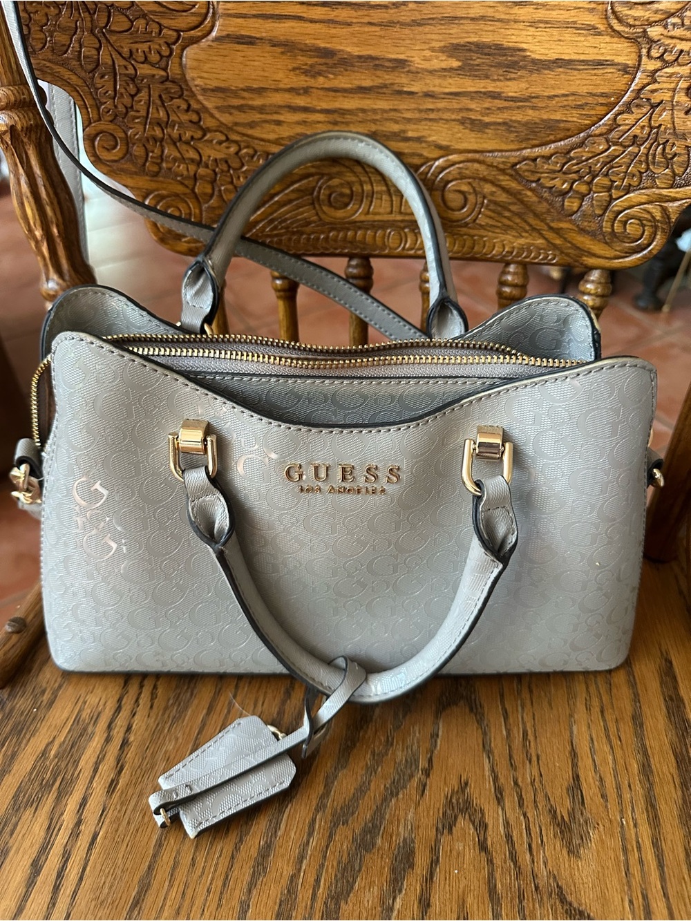 GUESS Anise Triple Comp Satchel in light Taupe / Stone NWOT